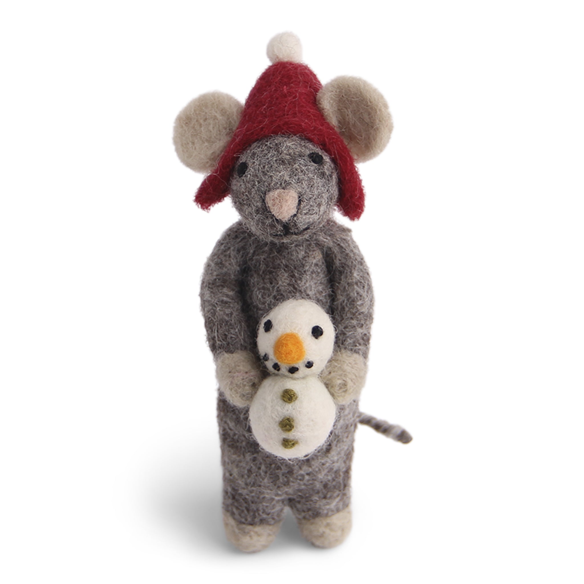 Maus grau mit Schneemann Filz, 13cm 