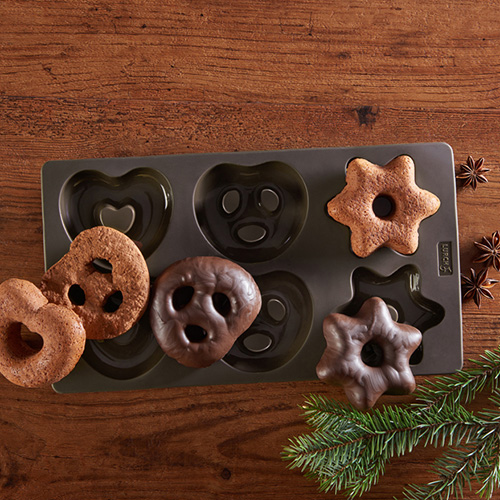 Flexiform Lebkuchen 17x30cm braun Brezeln, Herzen, Sterne,spülmaschinengeeignet,hitzebeständig  240°