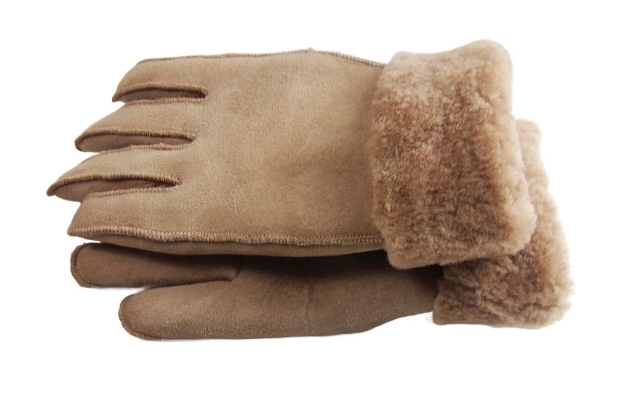 Fellhandschuhe, Damen Fingerhandschuhe, Lammfell, camel M