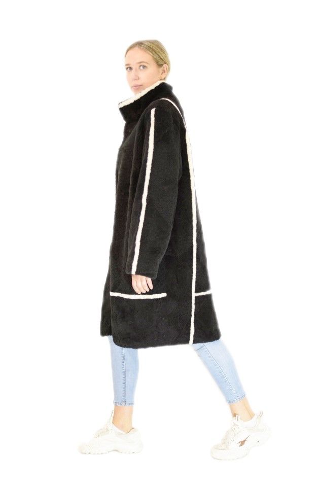 Teddymantel aus echtem Lammfell mit Design, Schwarz 38