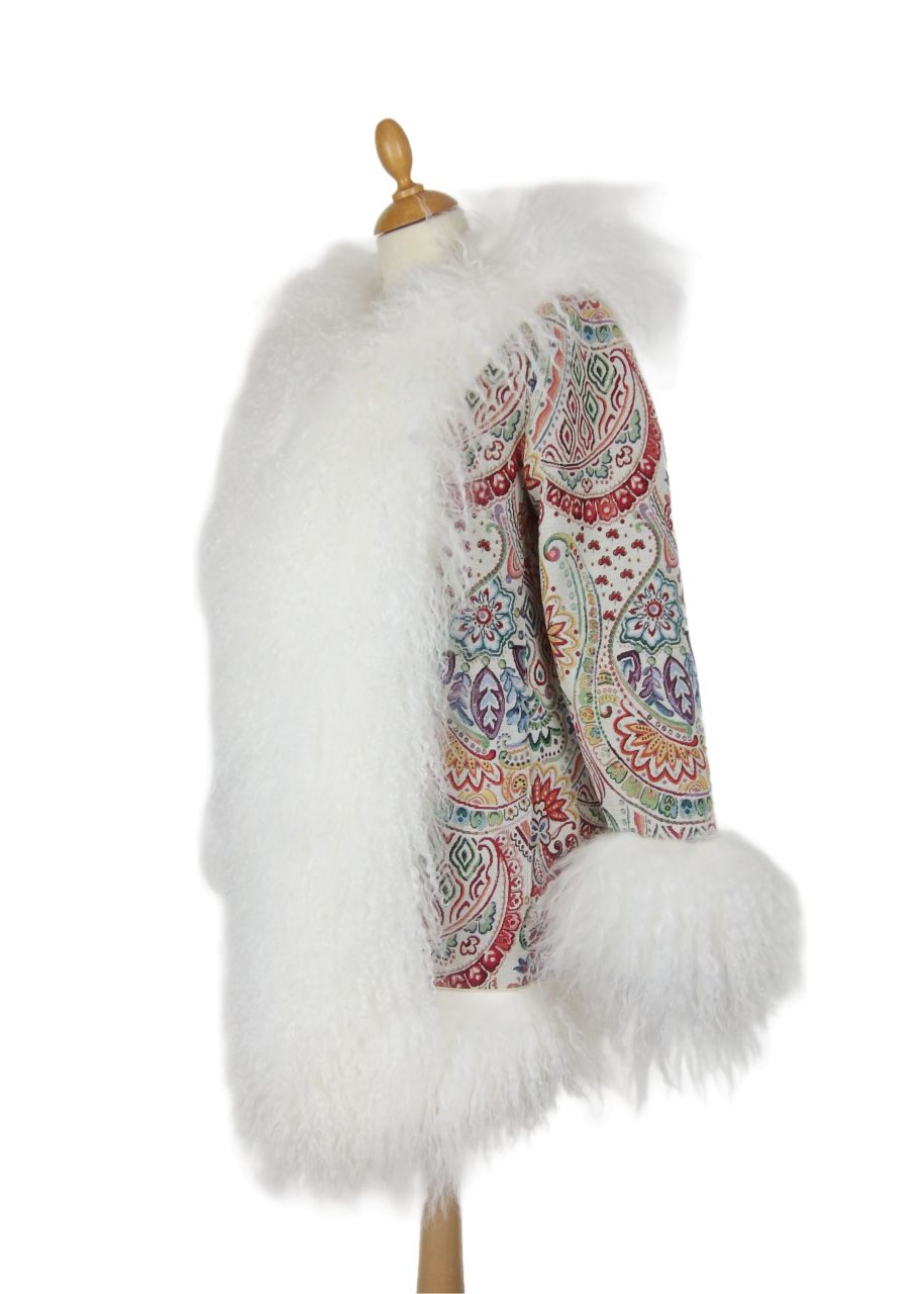 70er-Jahre Retro-Jacke – Handgefertigtes Unikat mit Gobelinstoff & Tibetlamm-...