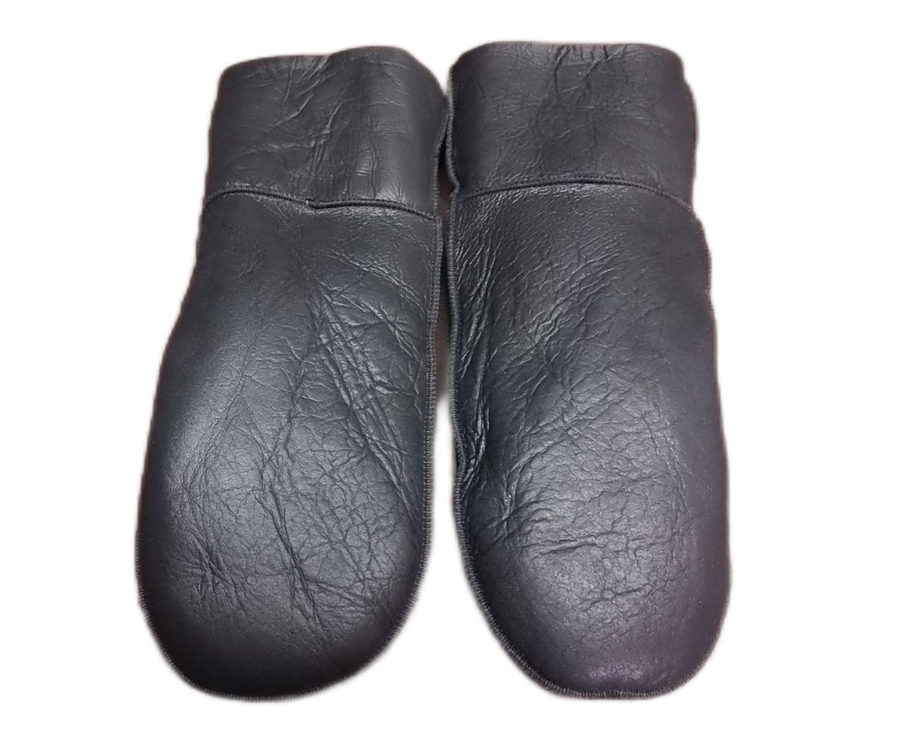 Fellhandschuhe, Fausthandschuhe, Damen und Herren, Schwarz Glattleder S