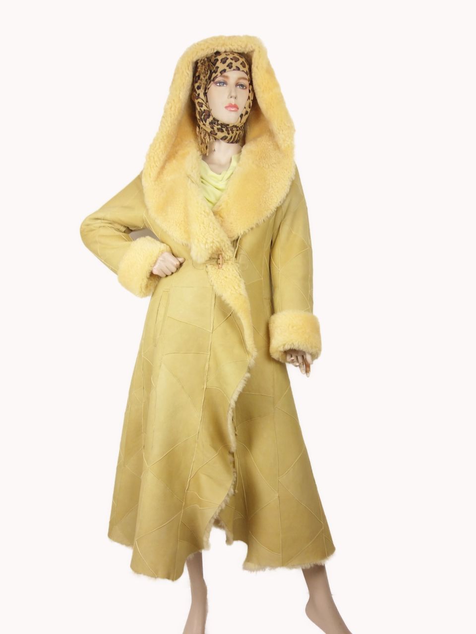 Damen Fellmantel Lammfellmantel Sonnengelb 34