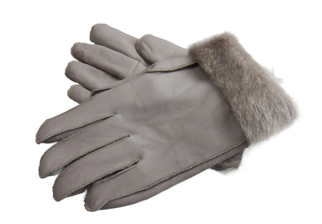Fellhandschuhe, Damen Fingerhandschuhe, Lammfell, Hellgrau M