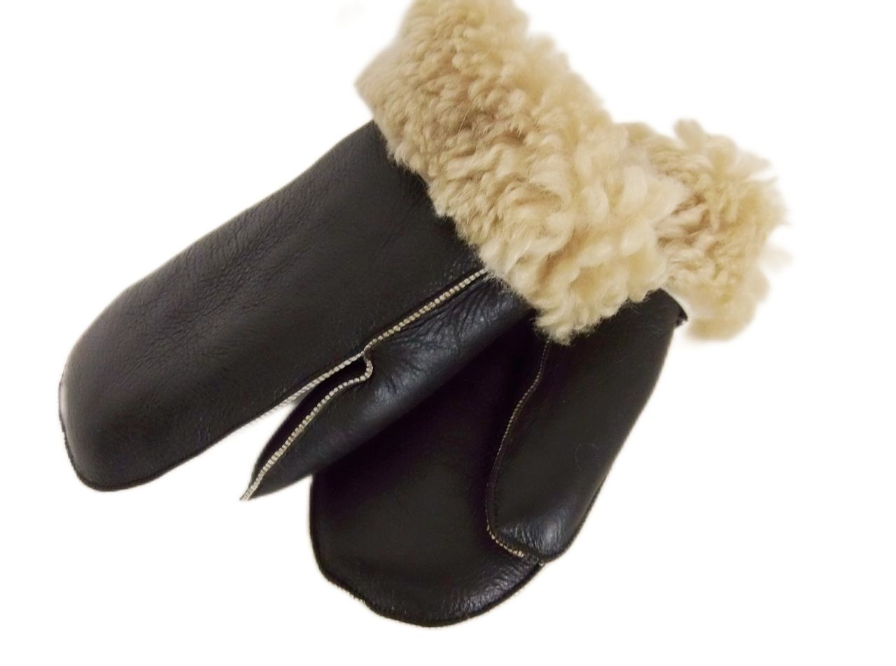 Fellhandschuhe, Fausthandschuhe, Damen und Herren, Braun M