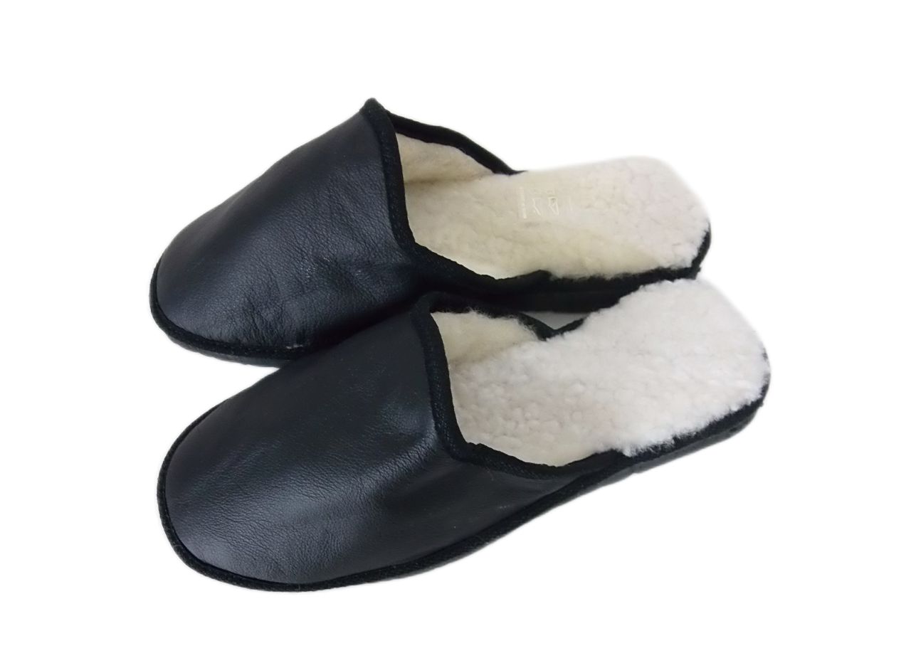 Herrenpantoffeln aus Lammfell Schwarz 42