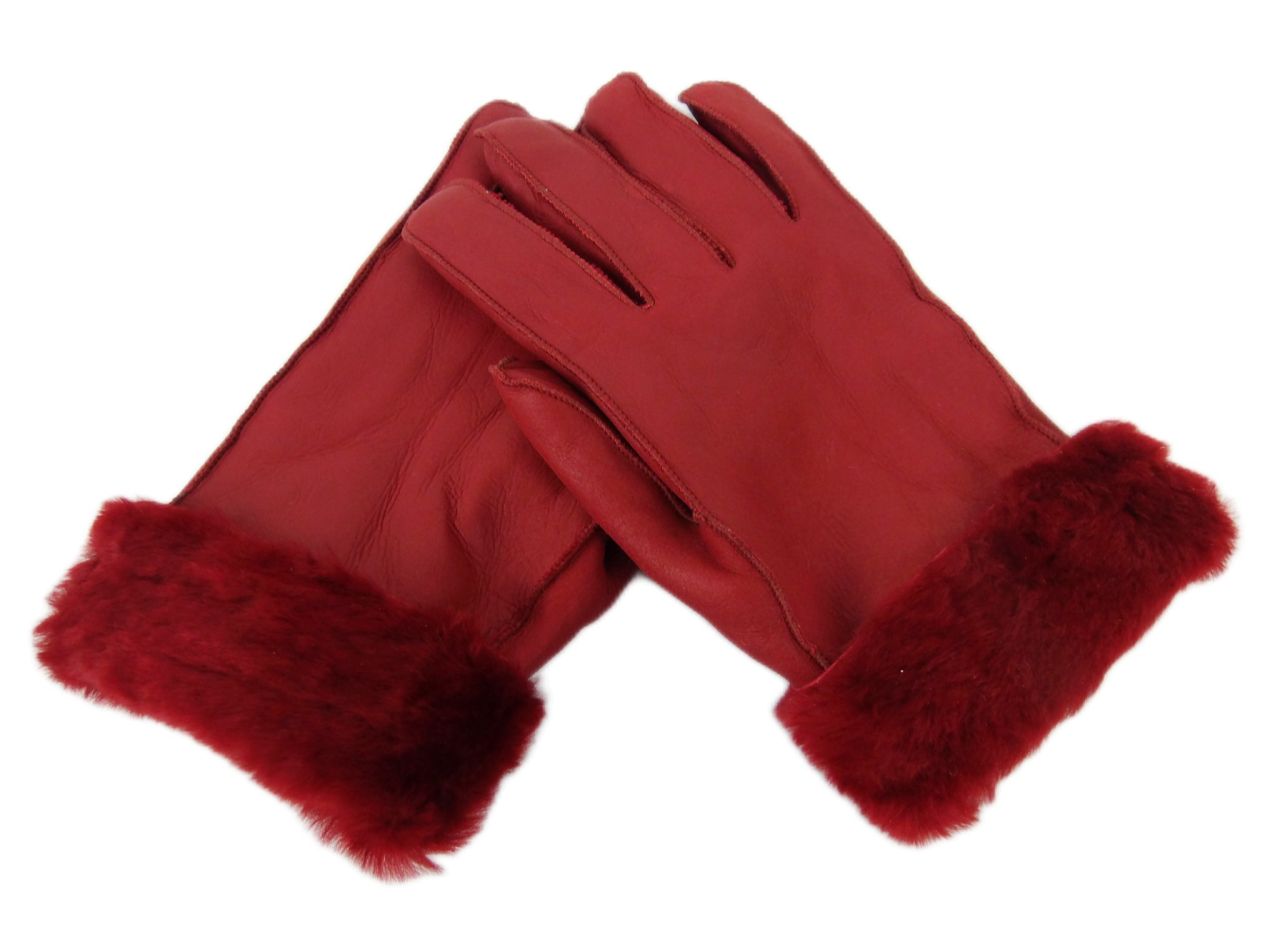 Fellhandschuhe, Damen Fingerhandschuhe, Lammfell, Rot S