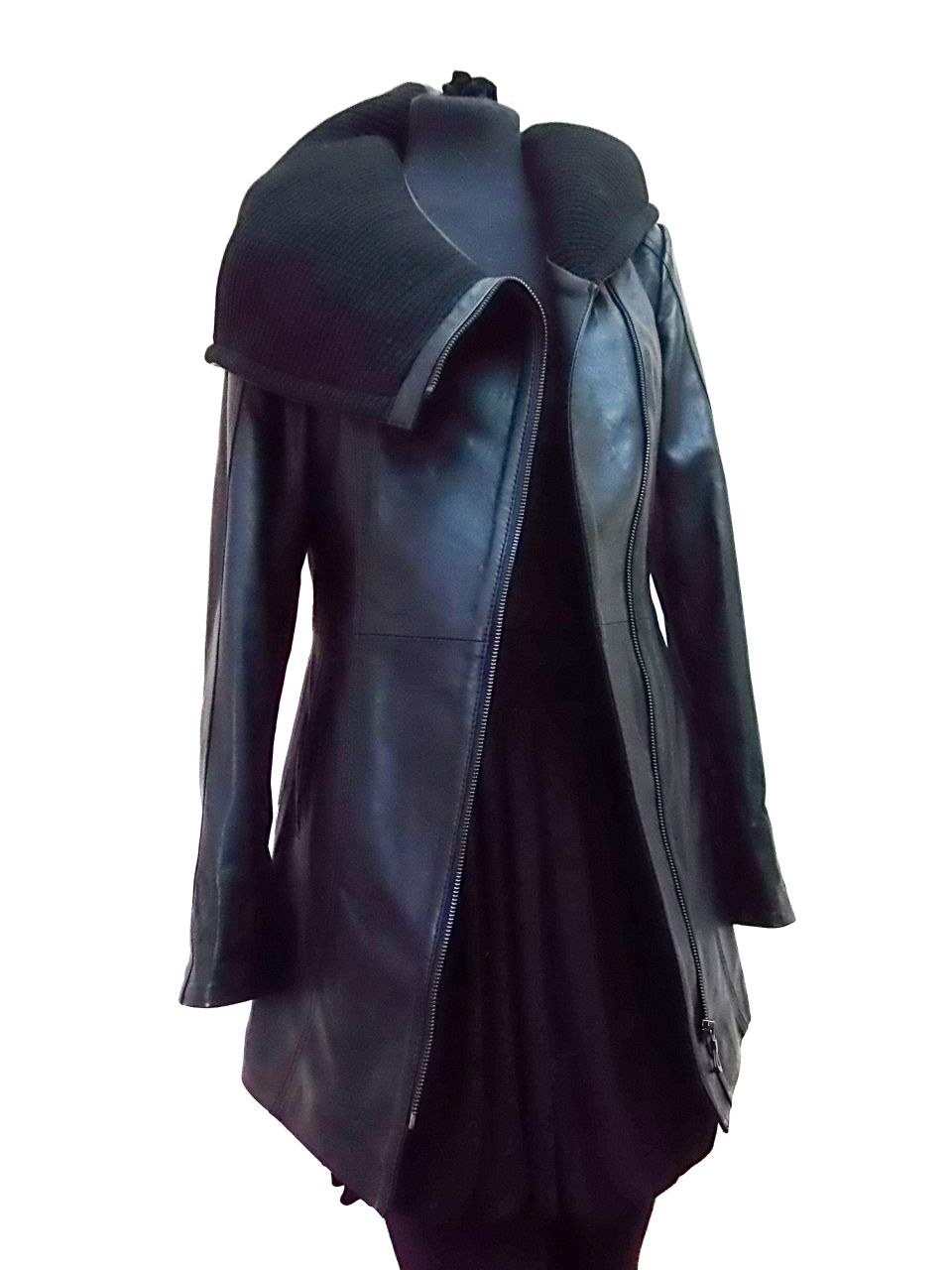 Lederjacke Schwarz mit Kapuze ab Gr.:32 32
