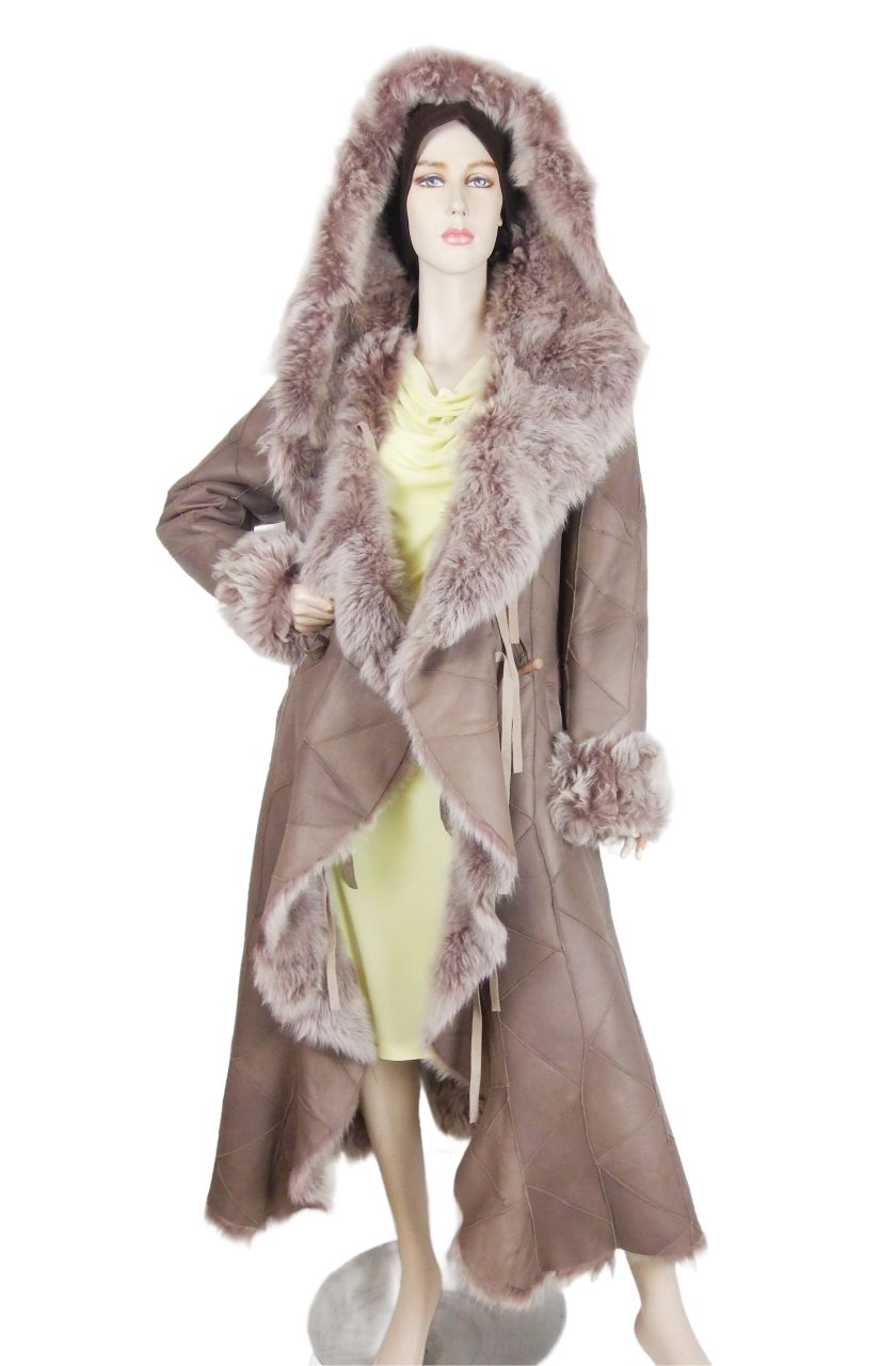 leichter weicher Damen Fellmantel Mantel aus Toscanalammfell, Taupe 36