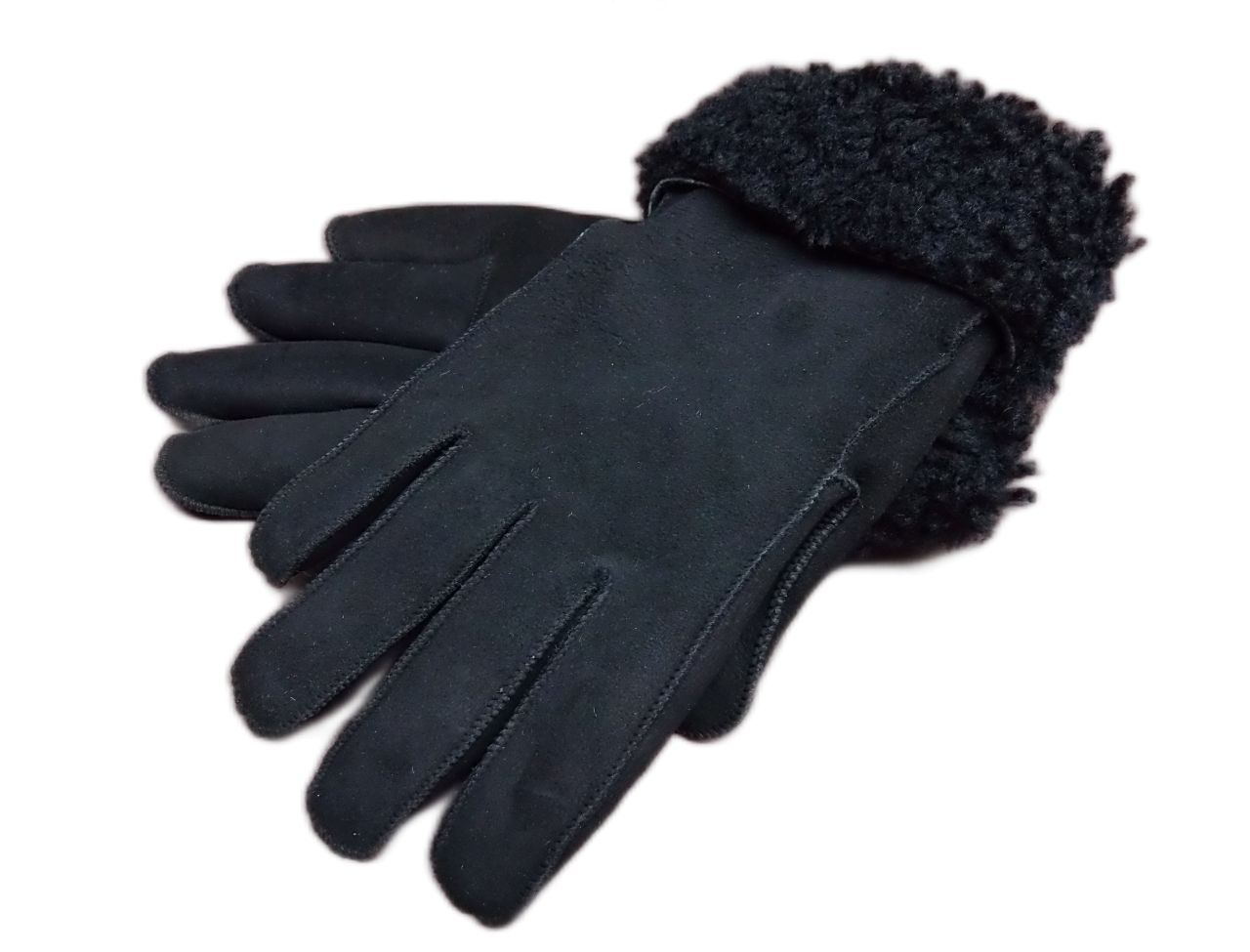 Fellhandschuhe, Damen Fingerhandschuhe, Lammfell, Schwarz, Velour M