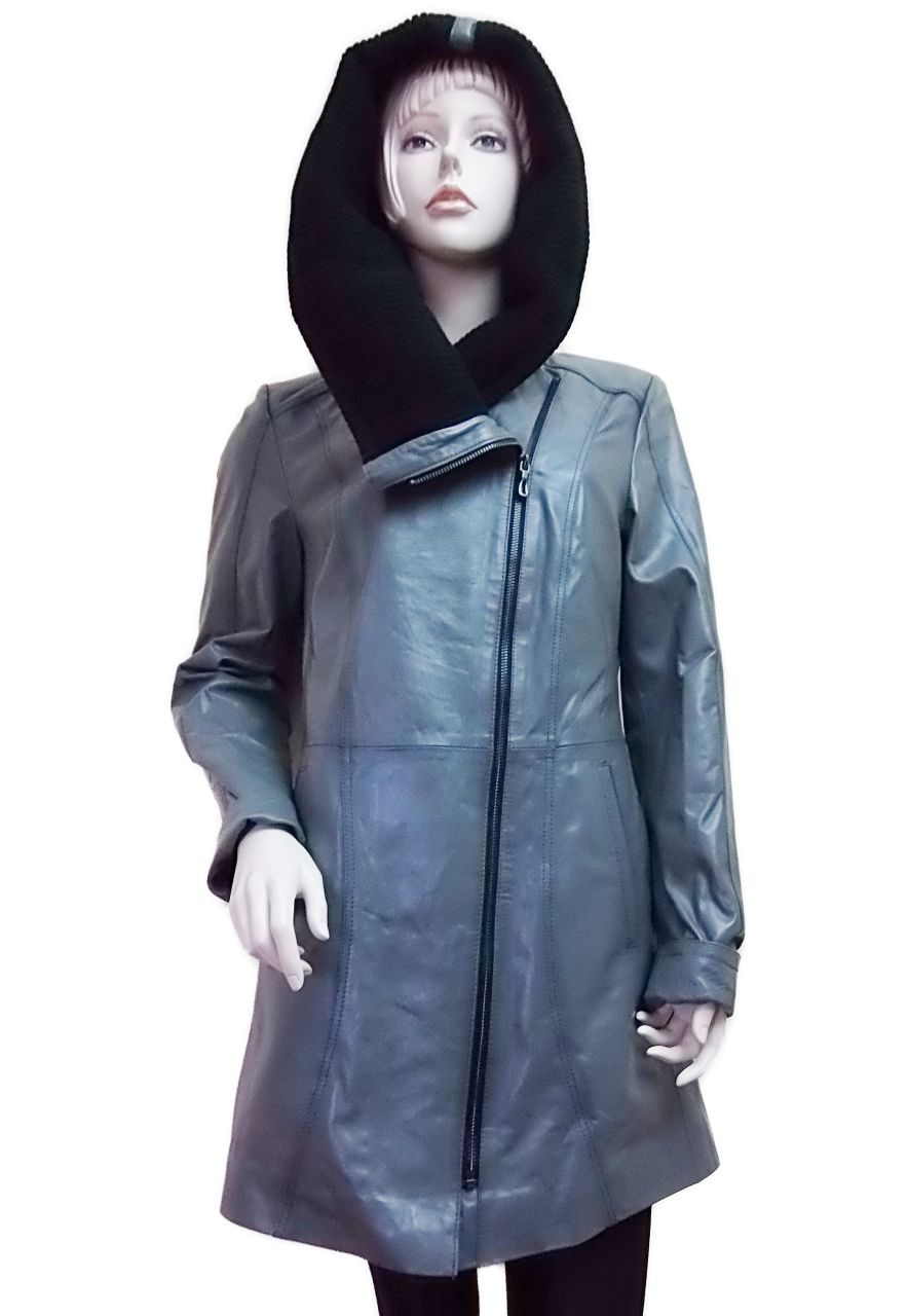 Lederjacke Grau mit Kapuze ab Gr.:32 34