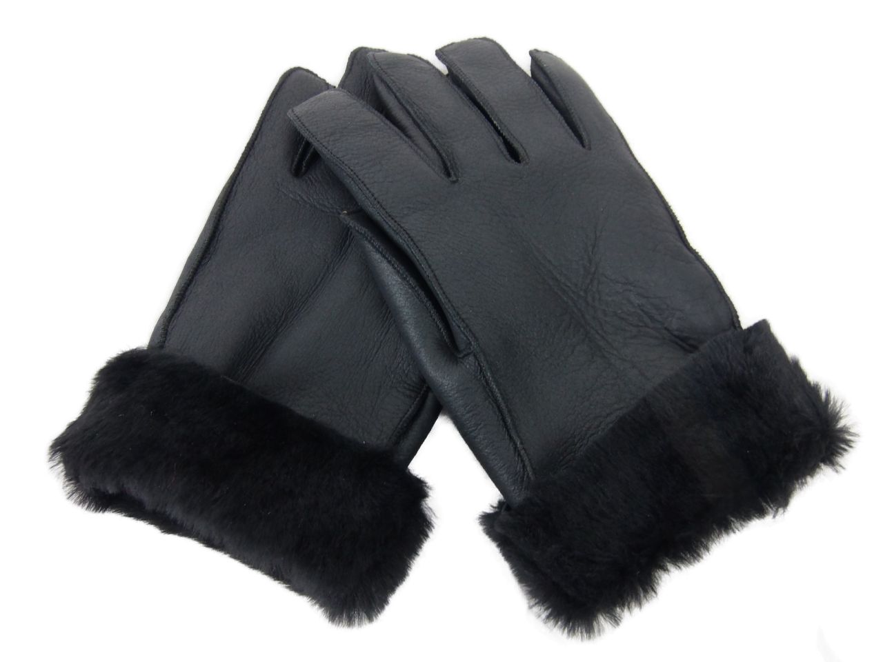 Fellhandschuhe, Damen Fingerhandschuhe, Lammfell, Schwarz 