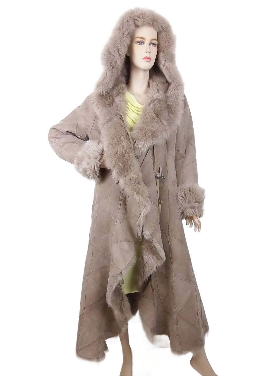 leichter Damen Fellmantel Mantel aus Toscanalammfell, Taupe 40