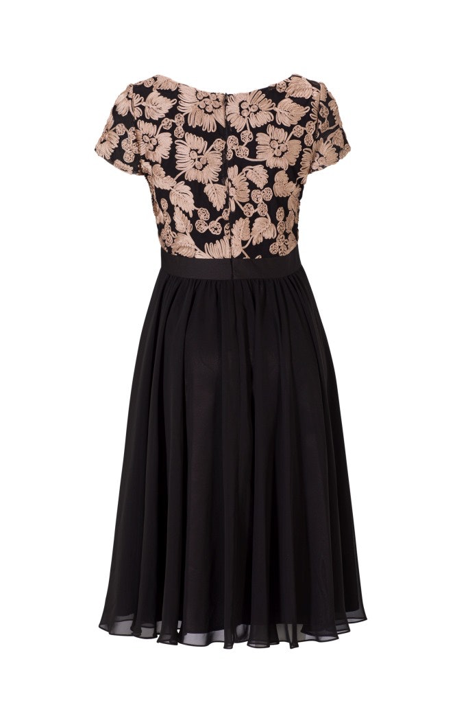 Swing Kleid - Mesh mit Blumen / Chiffon - schwarz - 52