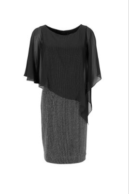 Swing Kleid - Jersey Streifen / Chiffon - schwarz - 48