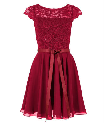 Swing Kleid - Spitze / Chiffon - bordeaux - 40