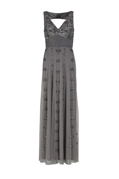 Swing Kleid - Mesh Stickerei - grau - 40