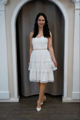 Weise Kleid aus Spitze - ivory - 44