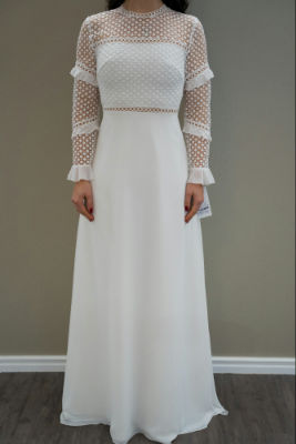 Weise Kleid aus Chiffon/ Spitze - ivory - 38
