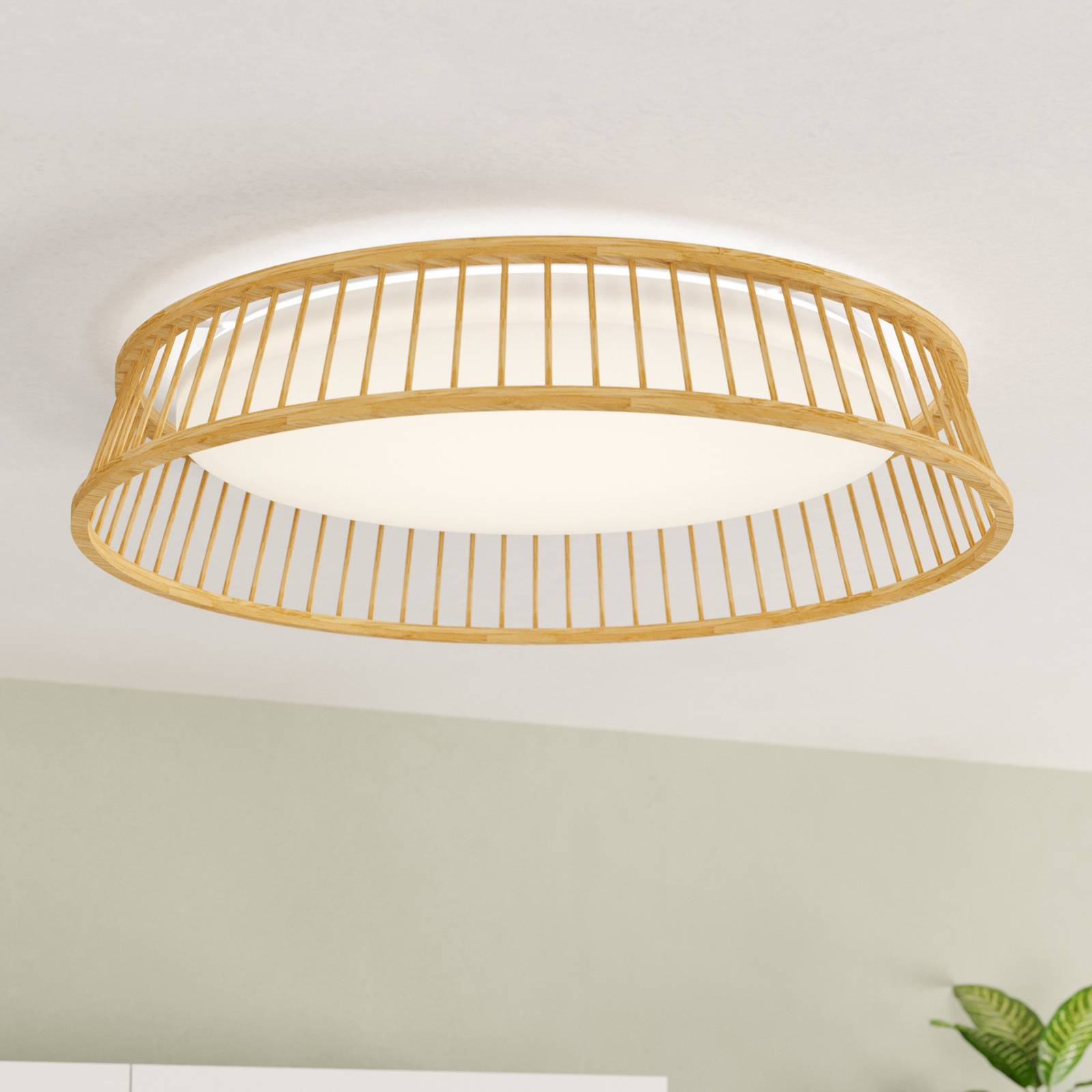 EGLO LED-Deckenlampe Luppineria Holzgeflecht Ø45cm