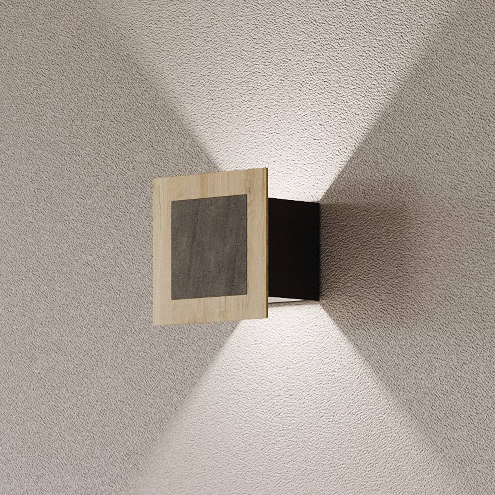 LED-Wandleuchte Chile S, eiche/granit, Höhe 15 cm, dimmbar