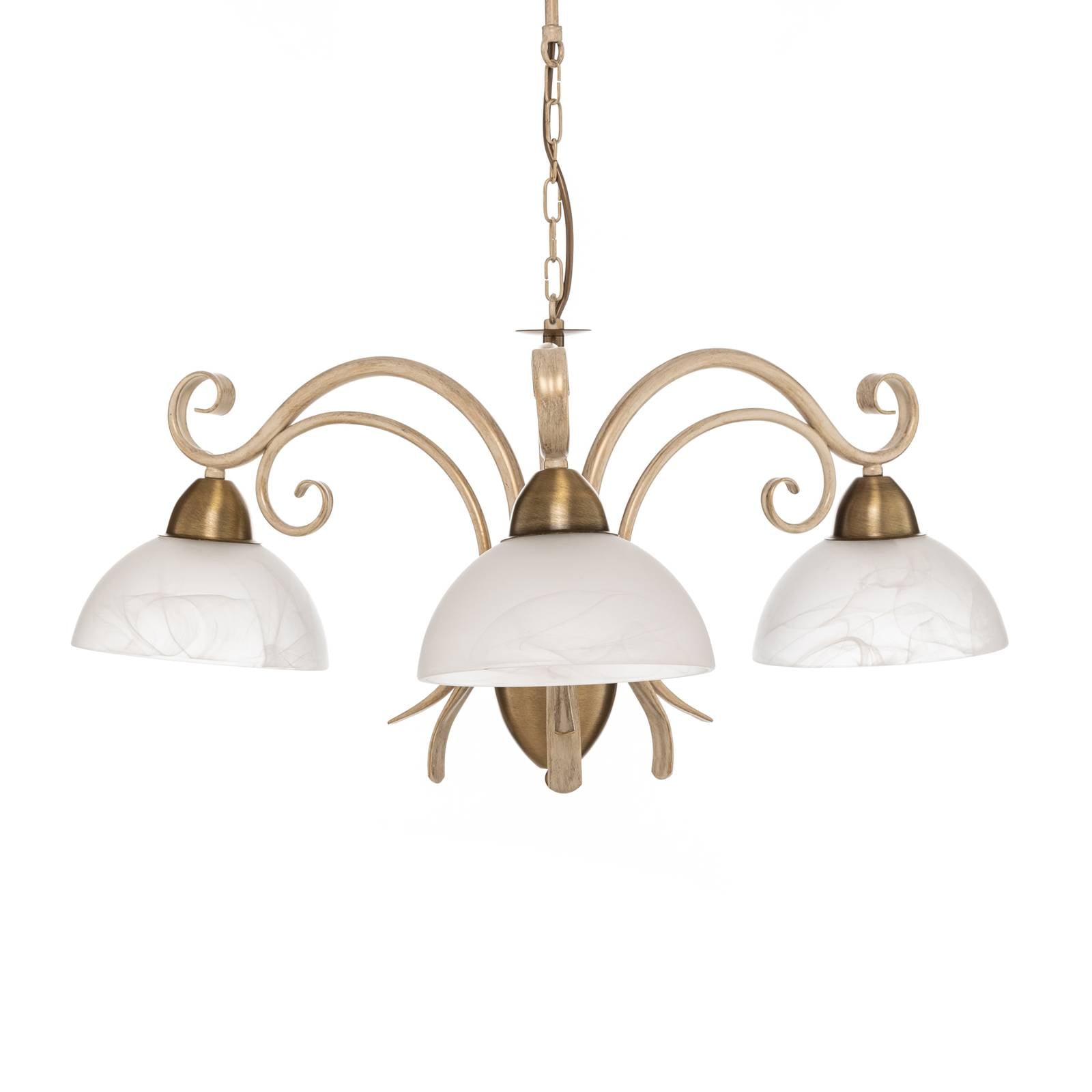 Kronleuchter Flora, drei Glasschirme, weiß/messing