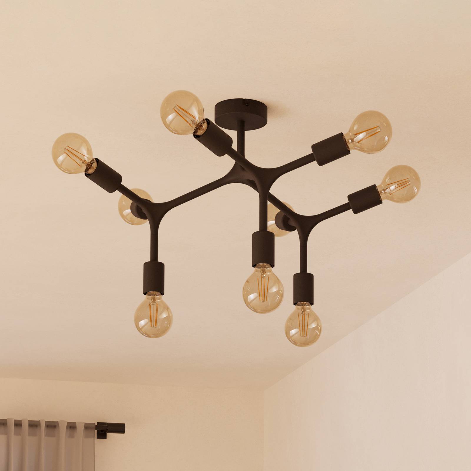 Deckenlampe Bocadella 1 in Schwarz, neunflammig
