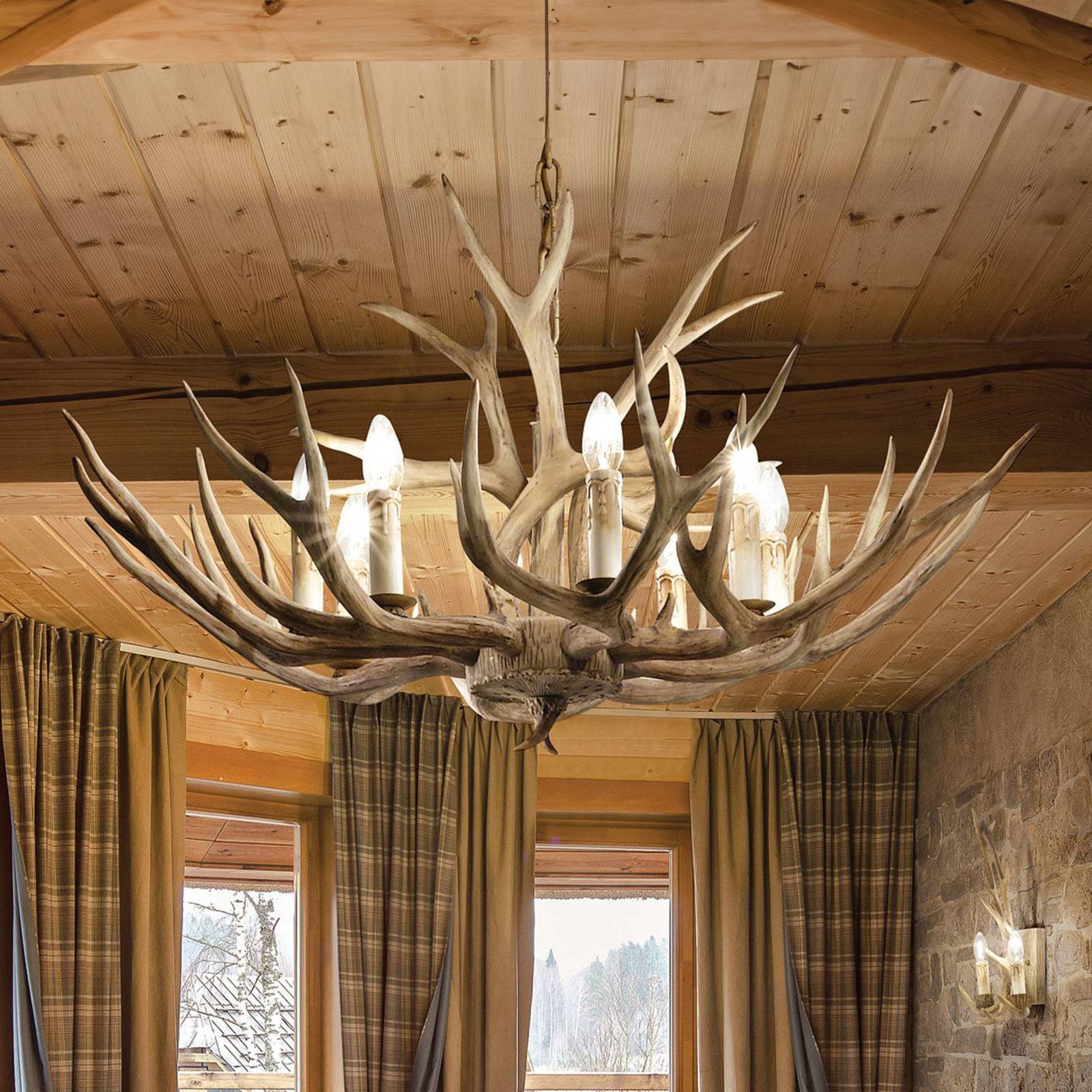 Ideal Lux Kronleuchter Chalet, beige, Kunstharz, achtflammig