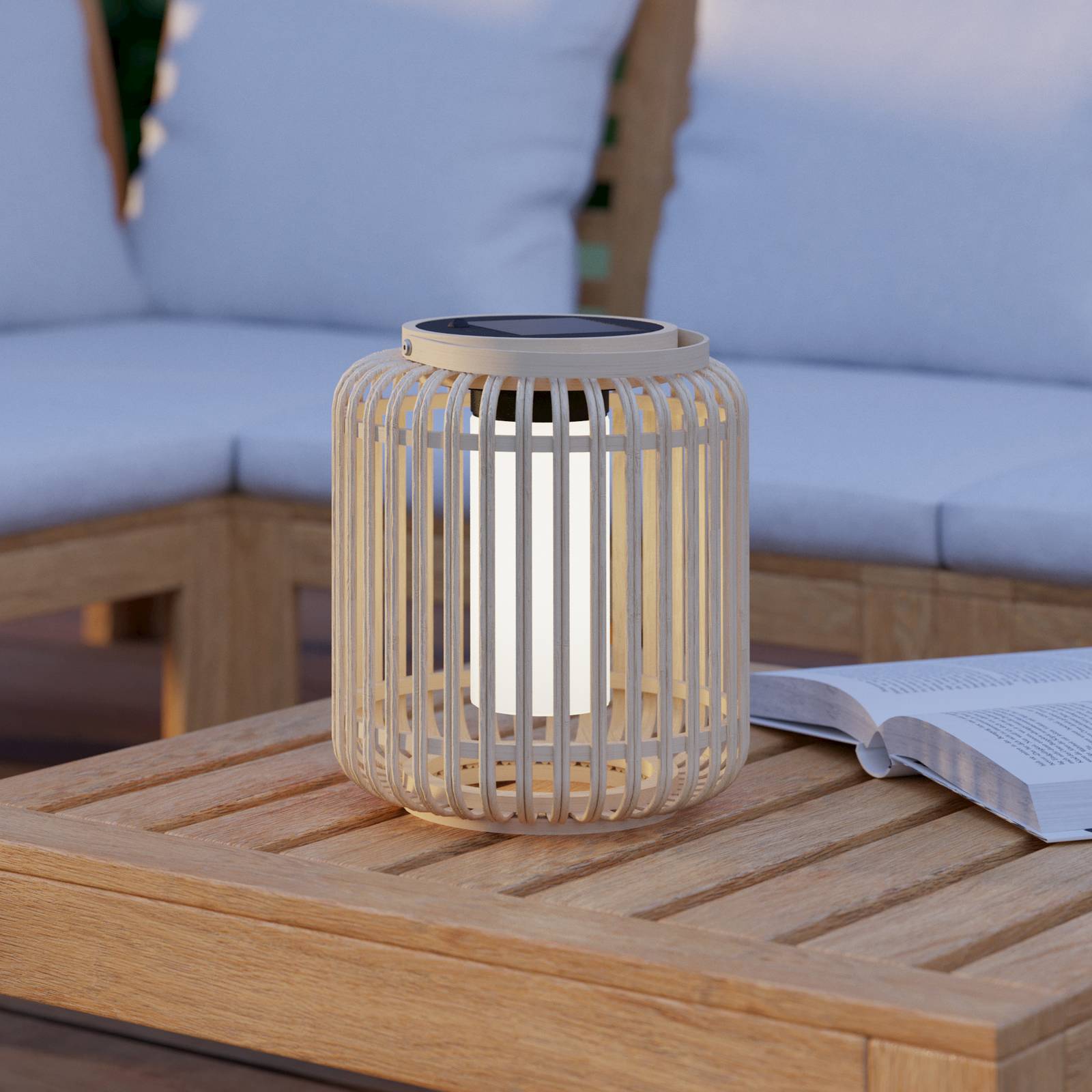 LED-Soalar-Laterne Marliano, Höhe 24 cm, holz hell, Holz