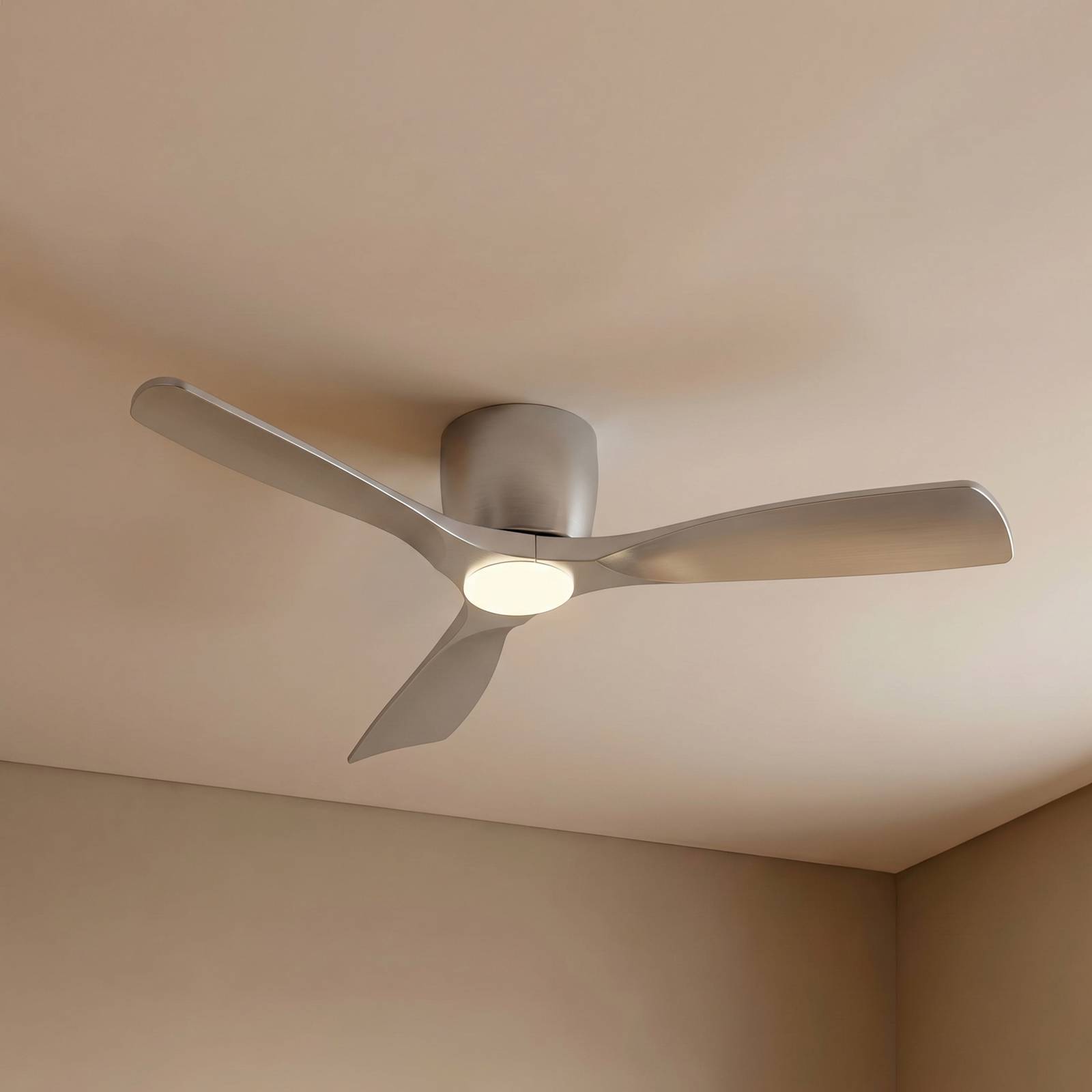 Lucande Smart LED-Deckenventilator Moneno, silber, DC, Tuya