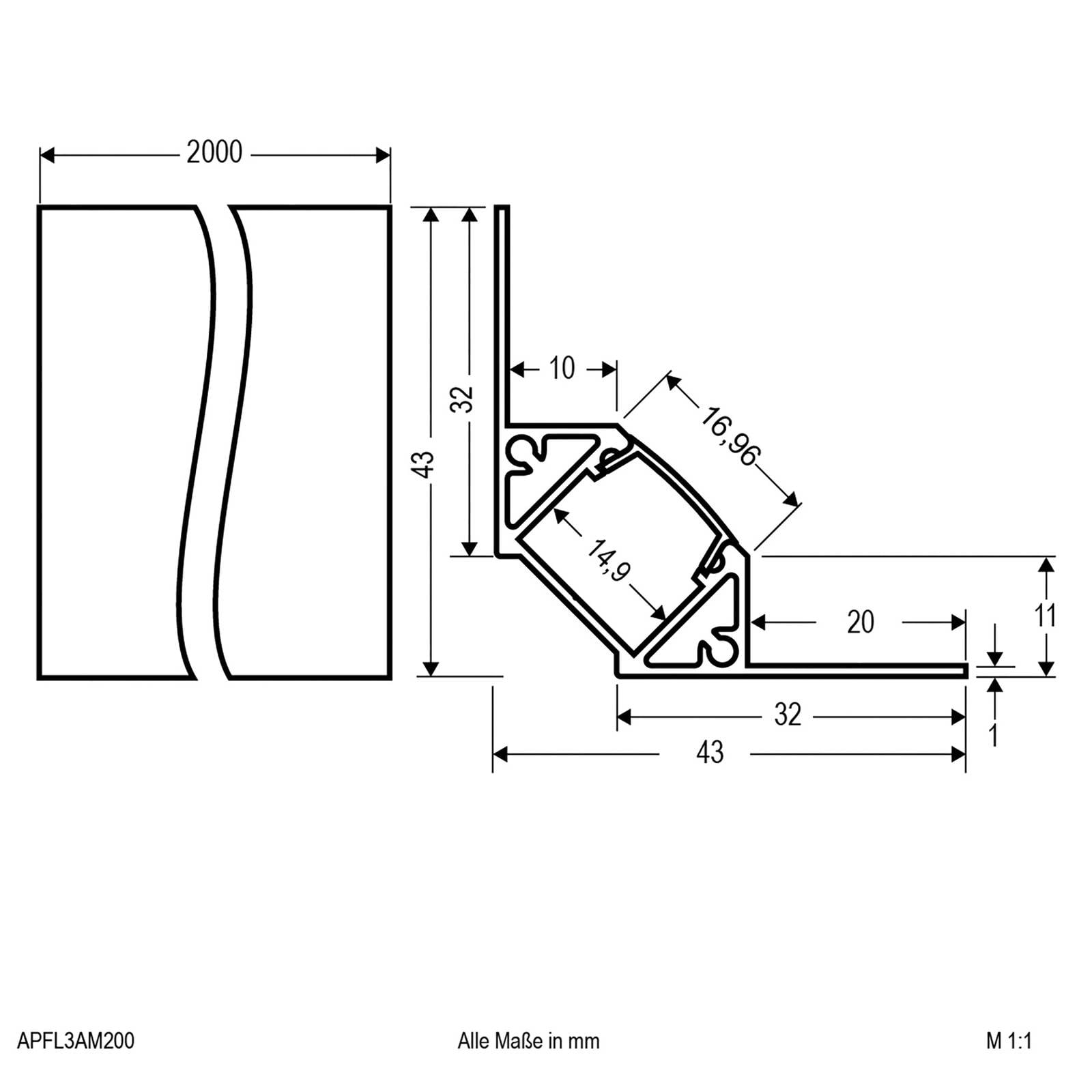 EVN APFL3 Alu-Fliesen-Eckprofil innen 200cmx4,3cm