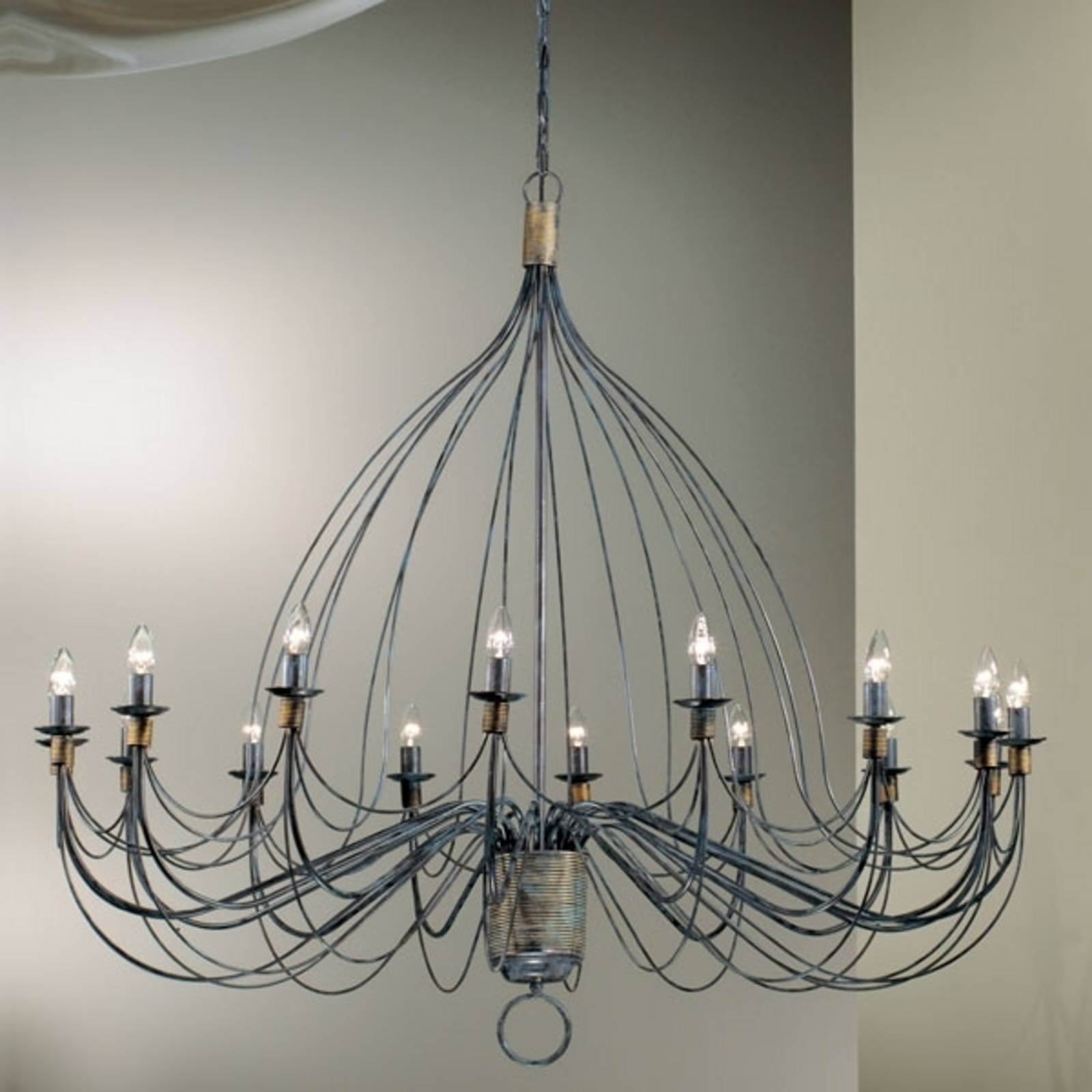 Kronleuchter Filo, 16-flammig, blauschwarz, Metall, Ø 140 cm