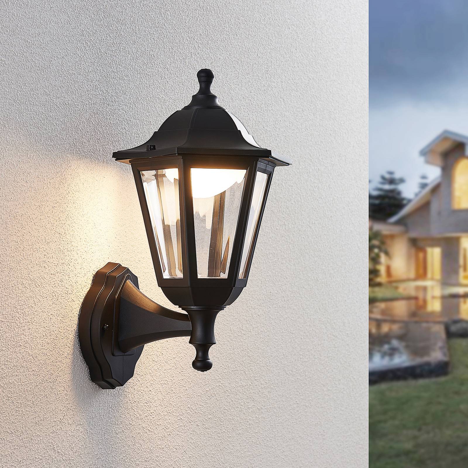 Lindby LED-Außenwandlampe Iavo, schwarz, Laterne, 38cm, IP44