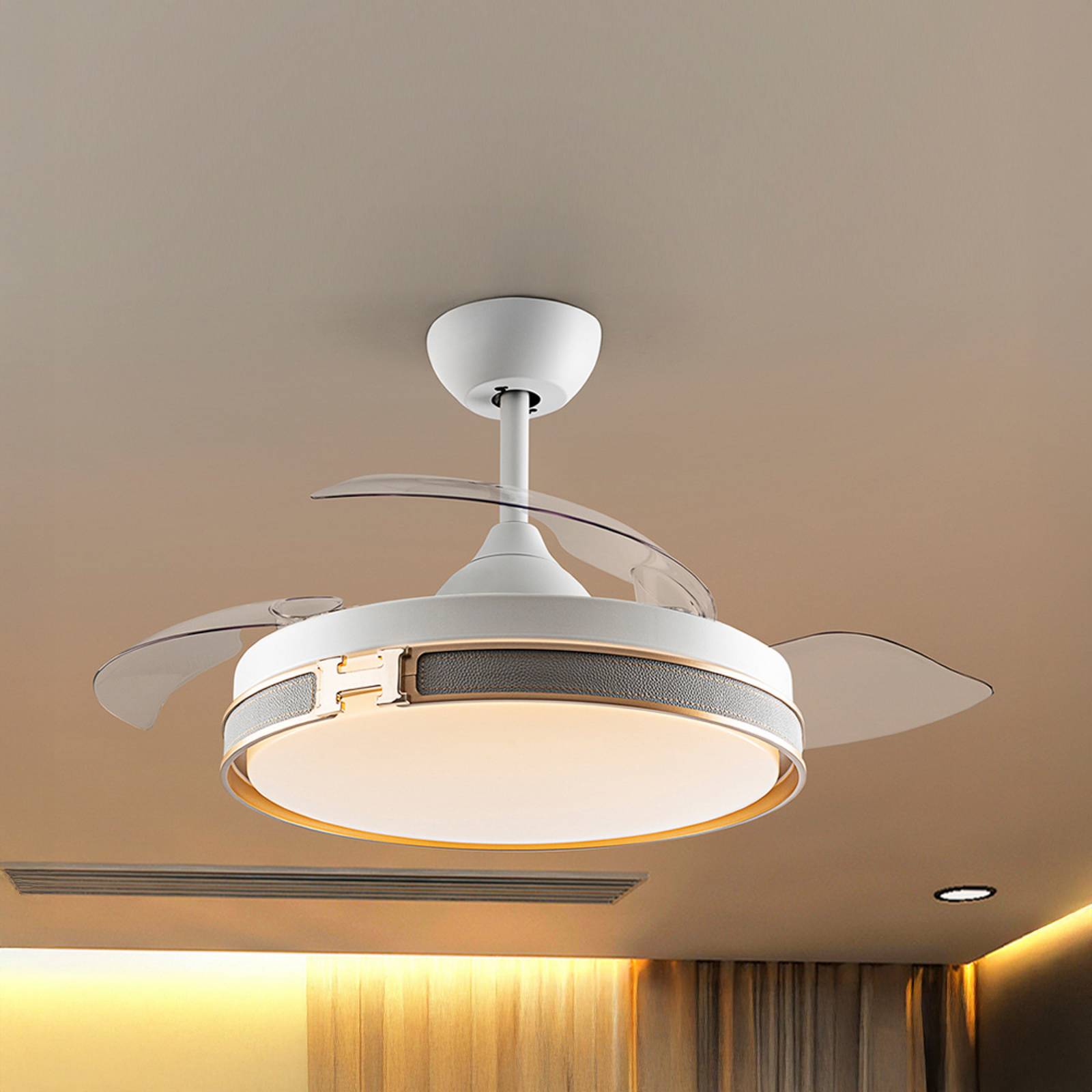 LED-Deckenventilator Herón weiß/gold/grau/klar Ø106 cm leise