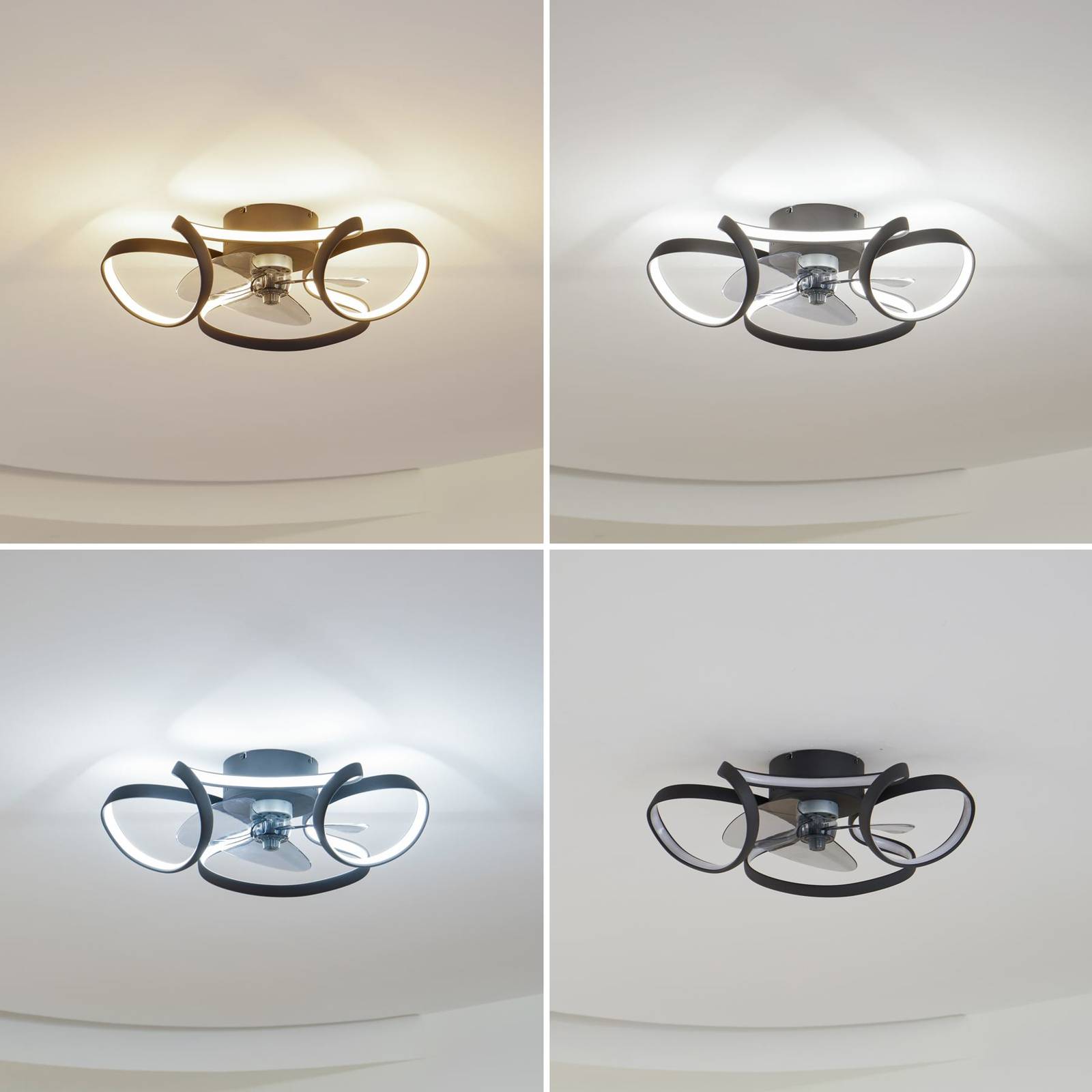 Lindby LED-Deckenventilator Lomata, schwarz, leise, Ø 23 cm