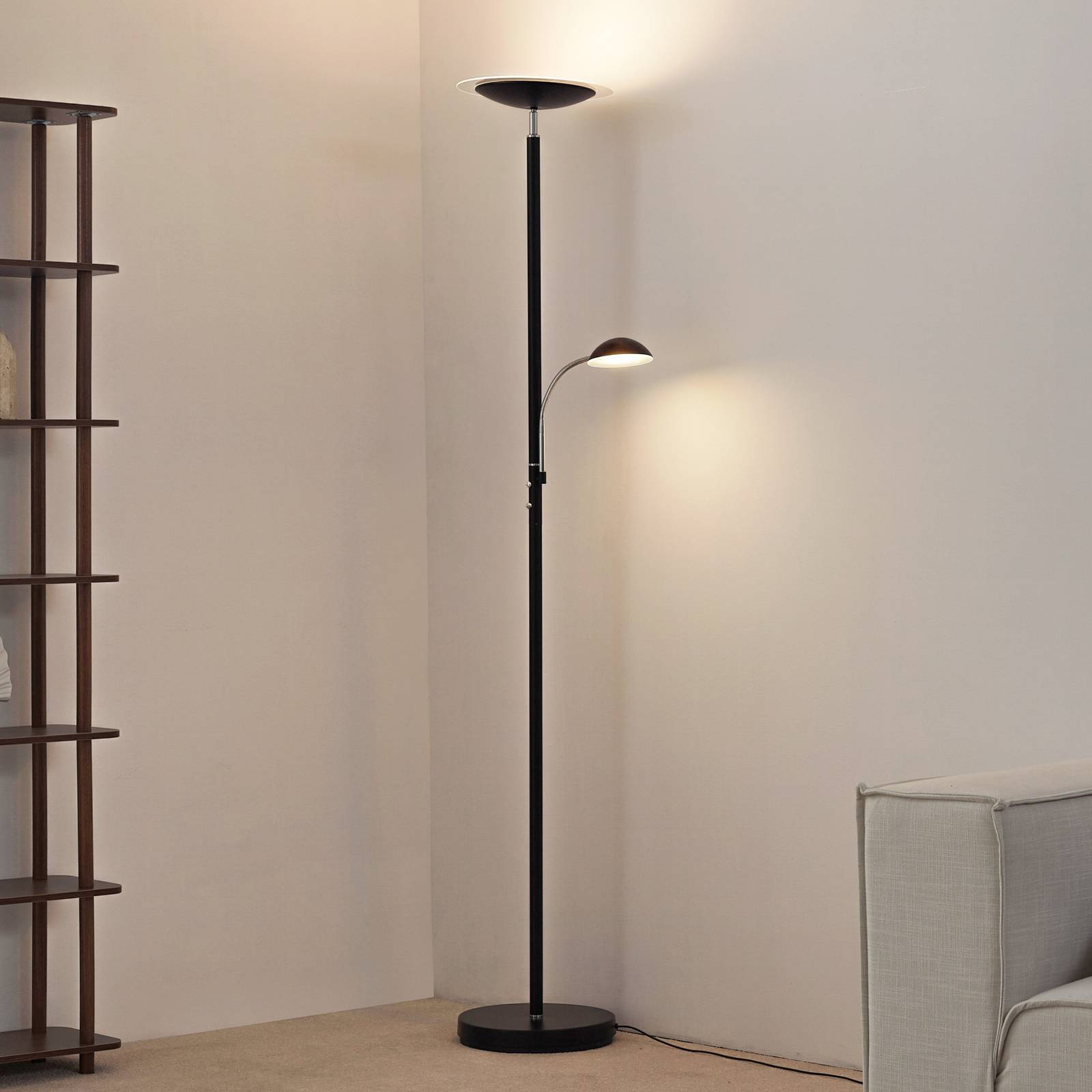 Lindby LED-Stehlampe Malea, schwarz, Leselampe, dimmbar