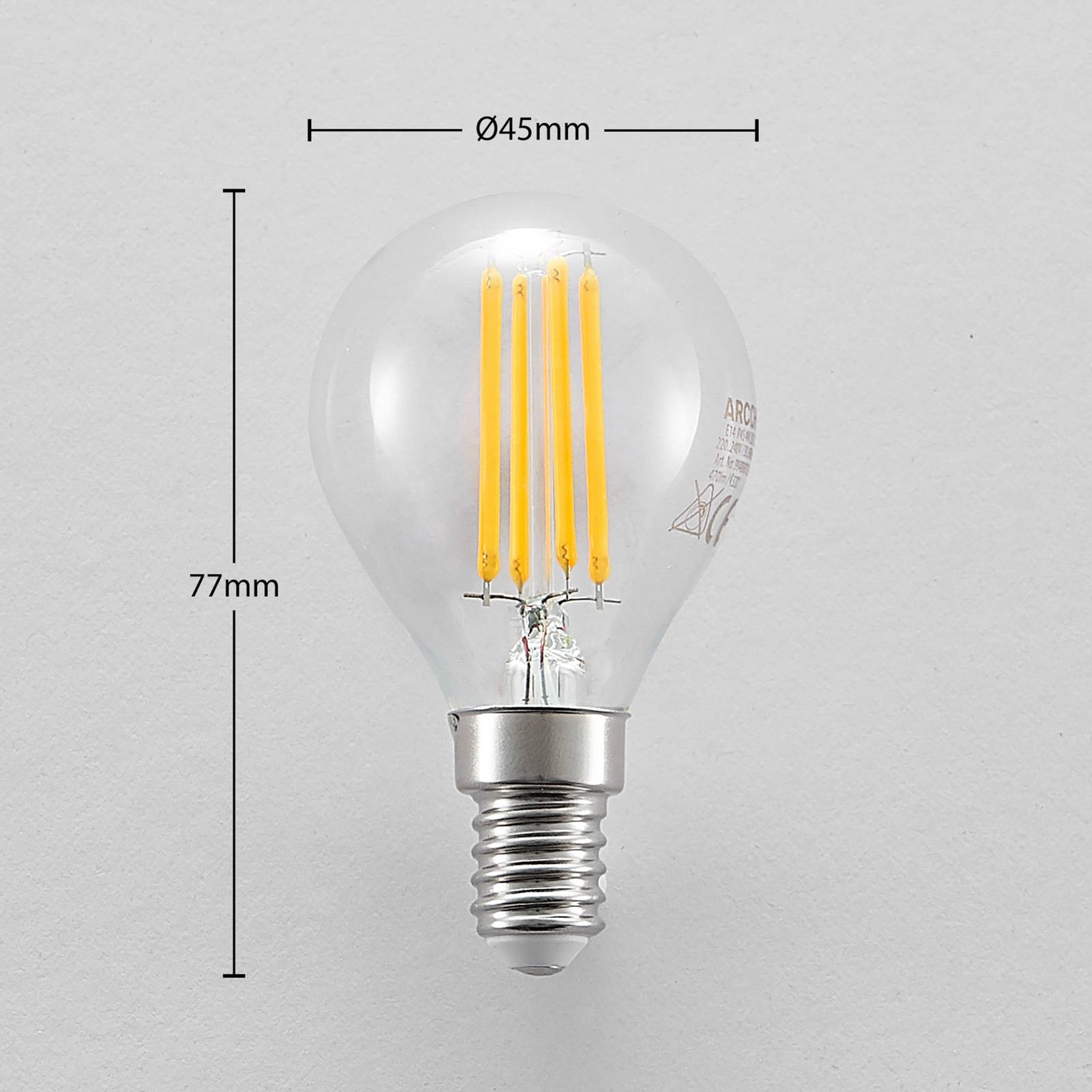 LED-Leuchtmittel E14 P45, 4W, klar, 2.700K, dimmbar, 2er-Set