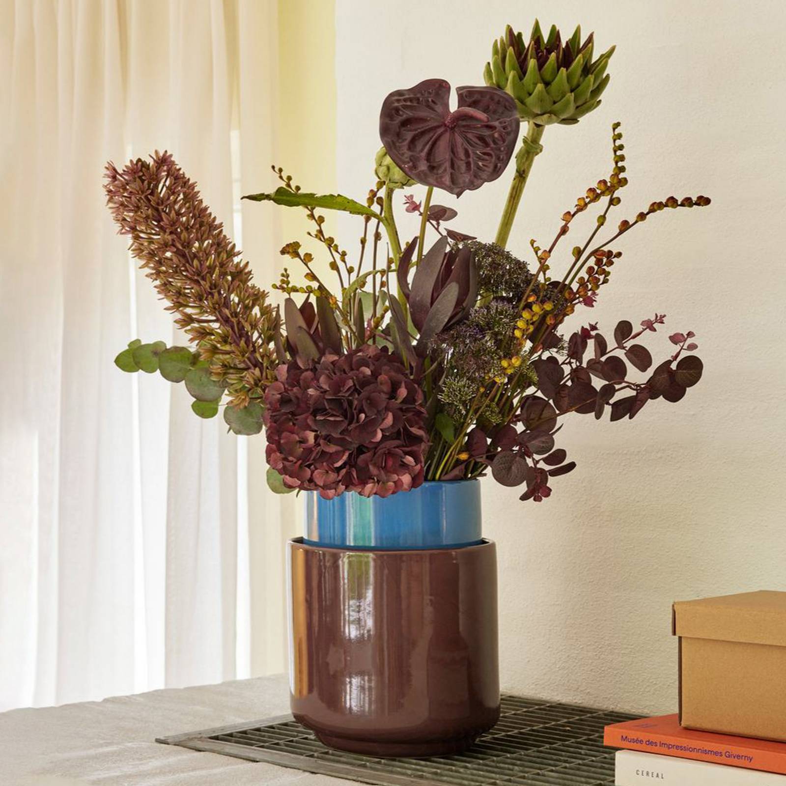 HÜBSCH Töpfe Deux, rotbraun/blau, 2er-Set, Steinpulver