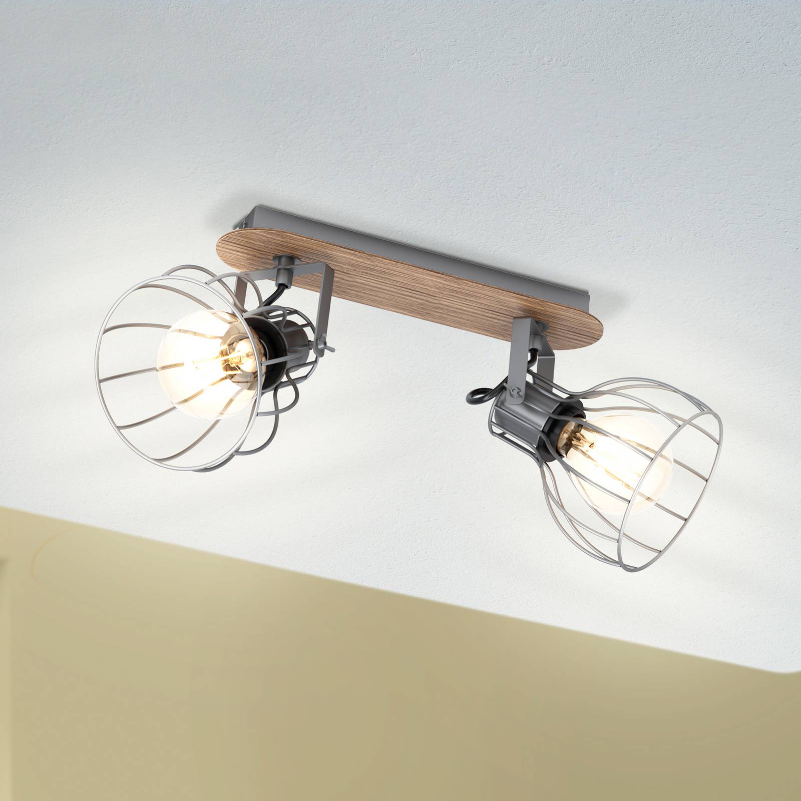 Deckenlampe Sambatello, zweiflammig, braun/silber