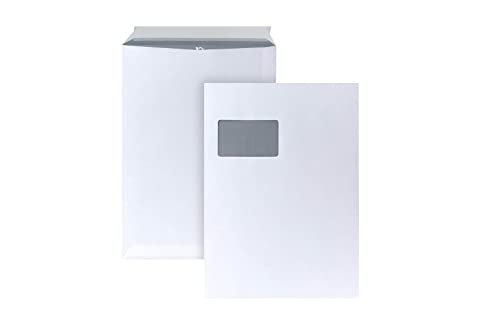 POSTHORN Versandtaschen C4 (250 Stück) 324 x 229 mm | Haftklebende Versandtaschen A4 mit Fenster | Versandtasche C4 mit grauem Innendruck für Sichtschutz | Umschläge A4 90g/m² | Weiß