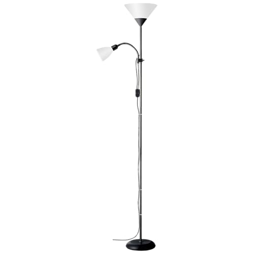 Brilliant Spari Deckenfluter mit Leselampe schwarz, weiß LED Stehlampe 1,8 m Standleuchte für LED-Leuchtmittel geeignet (E27 & E14 Fassung) mit verstellbarem Lesearm