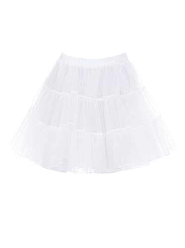 Wikoan Petticoat Unterrock Kurz Damen Reifrock Rock Crinoline Underskirt für 50er Vintage Petticoat Rockabilly Party Kleid Weiß S