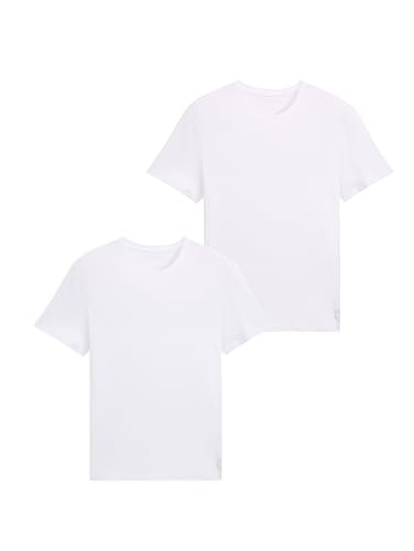 TOM TAILOR Herren Crewneck T-Shirt im Doppelpack, 20000 - White, XL