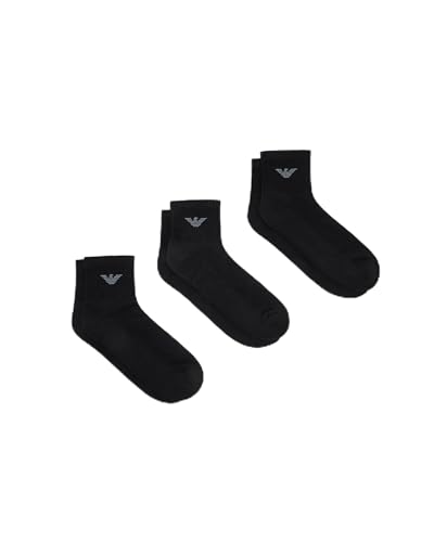 Emporio Armani Herren Casual Cotton 3-Pack Ankle Socks 3er-Pack Knöchelsocken, Schwarz/Schwarz/Schwarz, Einheitsgröße
