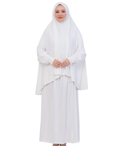 Prien Weich Gebetskleidung Für Frauen, Muslim Abaya Hijab Kleid Damen, Türkisch Viskose Islamische Kleider, Muslimische Kopftuch, Burka, Khimar, Jilbab Für Ramadan, Hajj (Cremefarben, Standard)