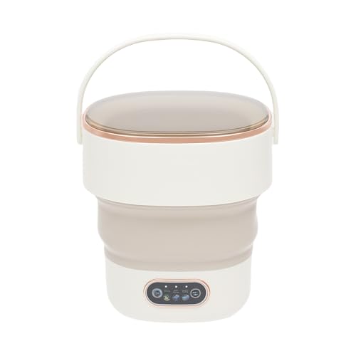 VonVVer Tragbare Mini-Waschmaschine faltbar 13L, Mobile Waschmaschine mit 3 Programmen & Ozon-Funktion, Reisewaschmaschine mit Abtropfkorb für Unterwäsche & Babykleidung (Cremeweiß)