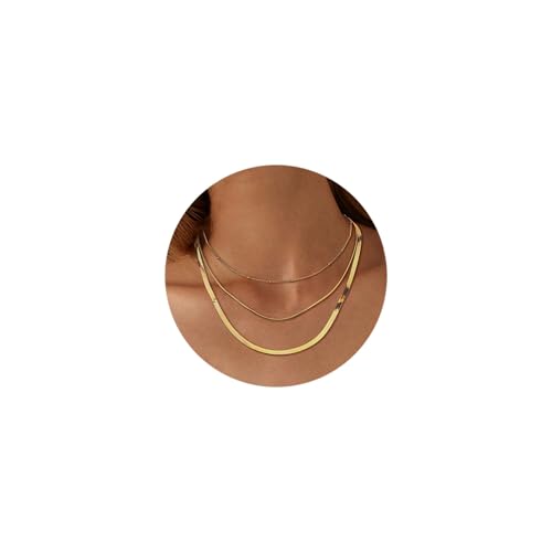 Adramata 3er Pack Schlangenkette Damen - Edelstahl Figaro Stapelbar Kette in Gold/Silber