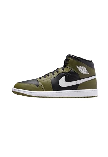 NIKE Air Jordan 1 Mid Herren Trainers DQ8426 Sneakers Schuhe (UK 7.5 US 8.5 EU 42, Black White medium Olive sail 092)