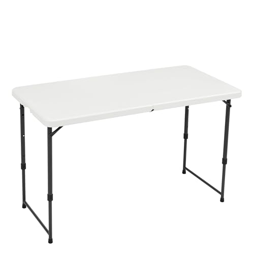 Amazon Basics Klapptisch, rechteckig, 4-fach höhenverstellbar mit Tragegriff, für drinnen und draußen, tragbar, leicht, Reisetisch, Picknick, Camping, Weiß, 121,4 x 60,7 x 86,1 cm