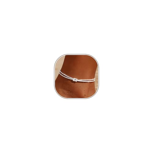Chihayafuji Fußkettchen für Damen Silber 925 Gold Verstellbares Wasserfest Herz Doppelte Stapelbar Fussketten Sommer Strand Fußkette Schmuck Geschenk Mädchen Frauen